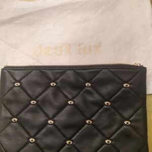 Deux Lux Black Quilted Pouch with Gold Eyelet Accents